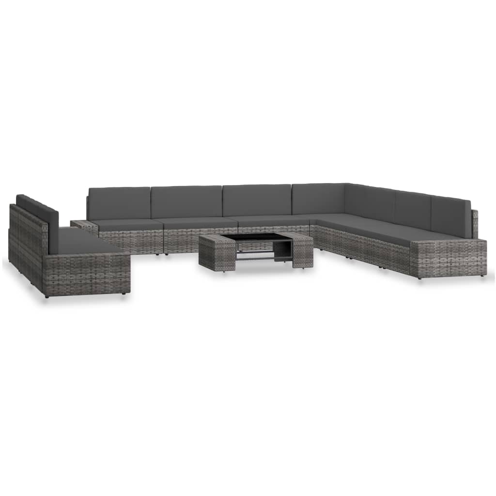 10 Pcs conjunto lounge de jardim vime PE cinzento