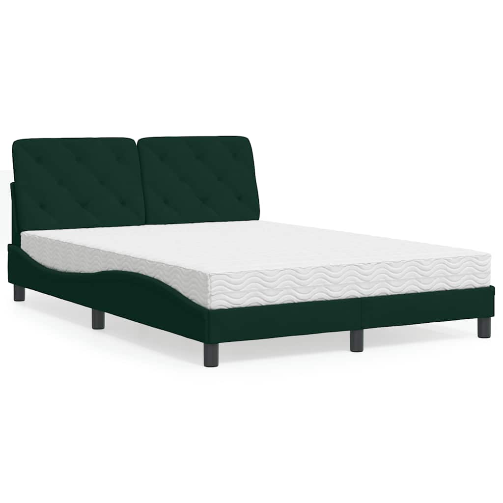 Cama com colchão 140x190 cm veludo verde-escuro