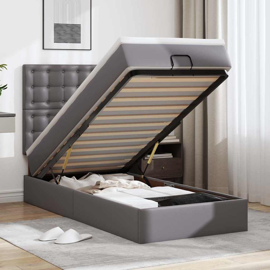 Cama otomana com colchão 80x200 cm couro artificial cinzento