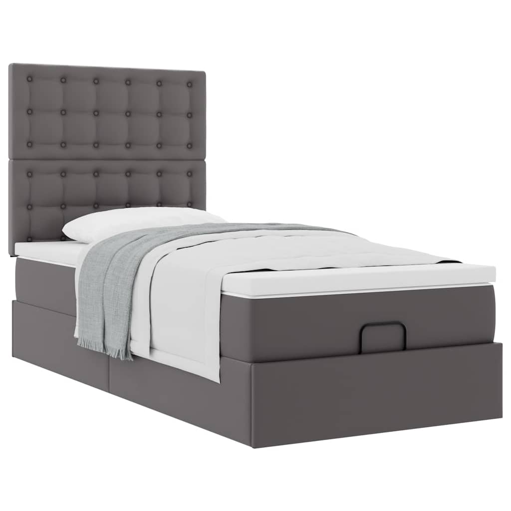 Cama otomana com colchão 80x200 cm couro artificial cinzento