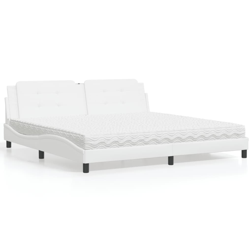 Cama com colchão zadar 200x200 cm couro artificial branco