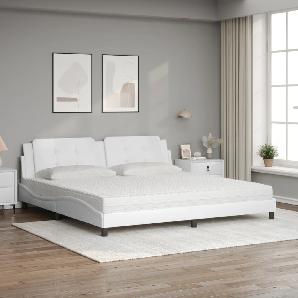 Cama com colchão zadar 200x200 cm couro artificial branco