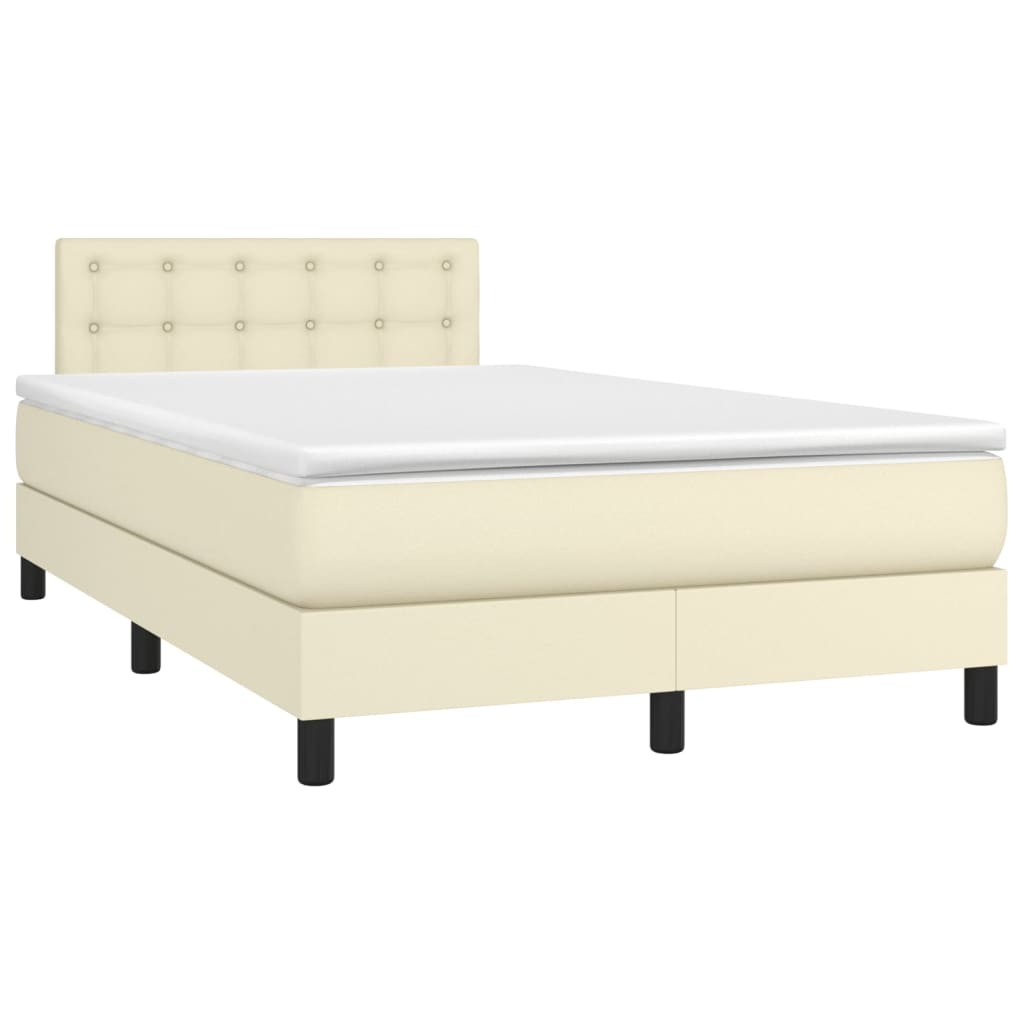 Cama box spring c/ colchão/LED 120x200cm couro artificial creme