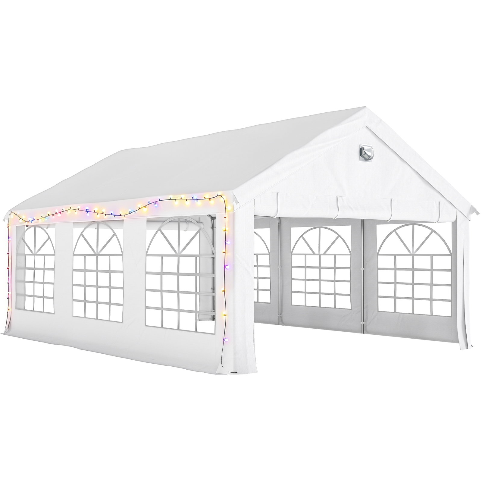 Tenda para festas 4x6 m com luzes LED, paredes removíveis, 2 portas e janelas, upf30+, branco