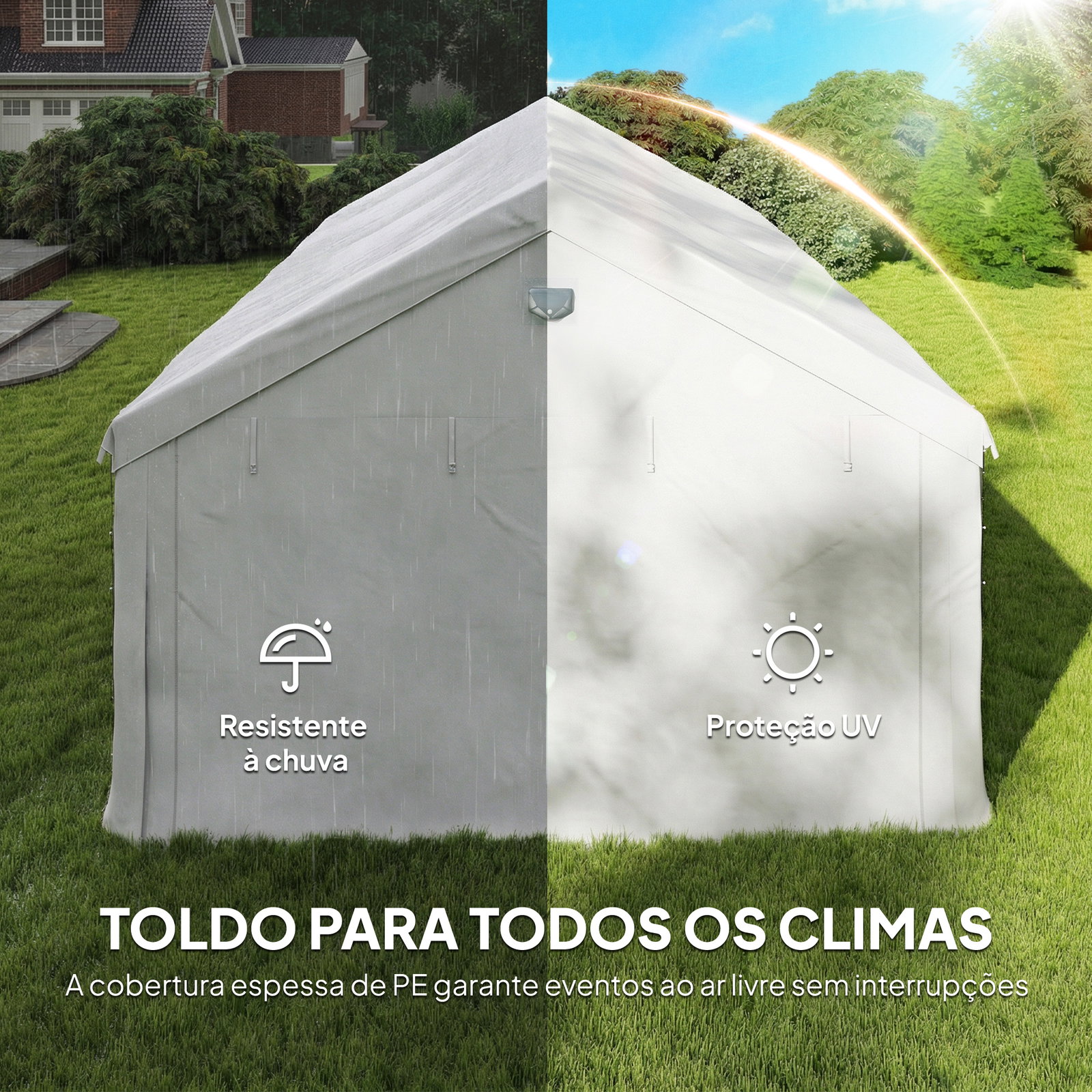 Tenda para festas 4x6 m com luzes LED, paredes removíveis, 2 portas e janelas, upf30+, branco