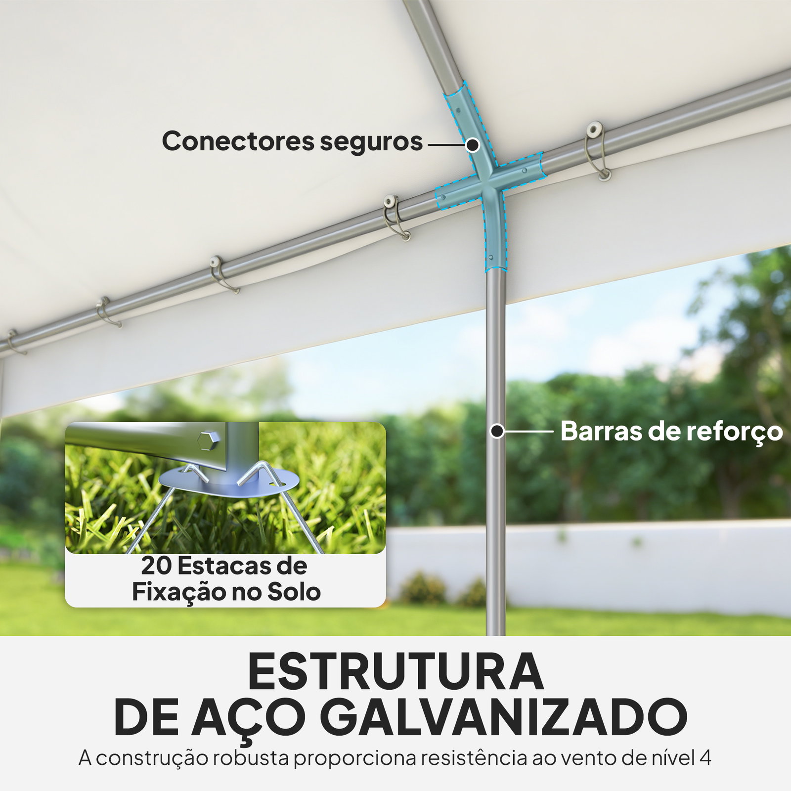 Tenda para festas 4x6 m com luzes LED, paredes removíveis, 2 portas e janelas, upf30+, branco