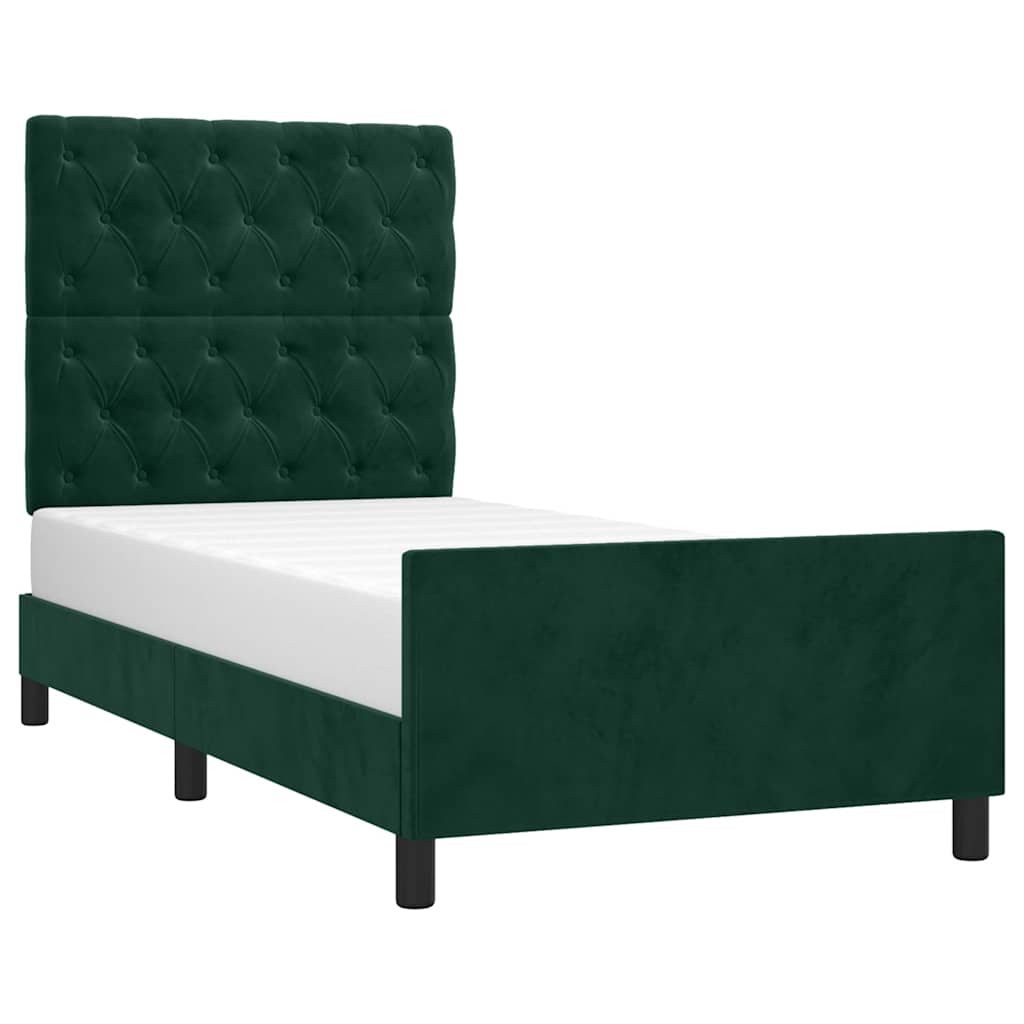 Estrutura de cama sem colchão 80x200 cm veludo verde-escuro