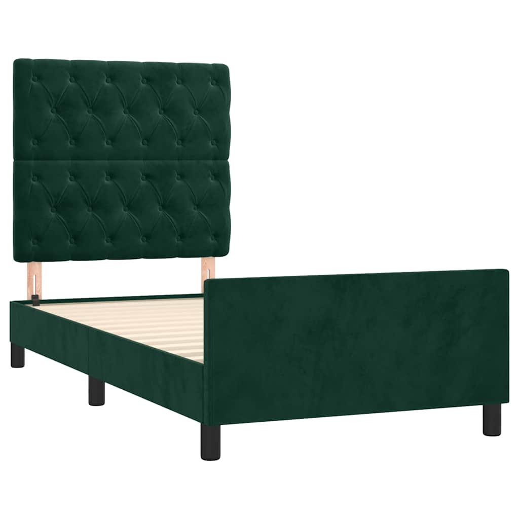 Estrutura de cama sem colchão 80x200 cm veludo verde-escuro