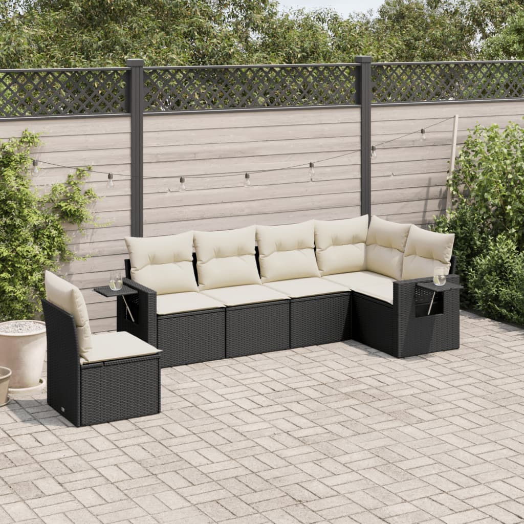 6 Pcs conjunto sofás de jardim c/ almofadões vime PE preto