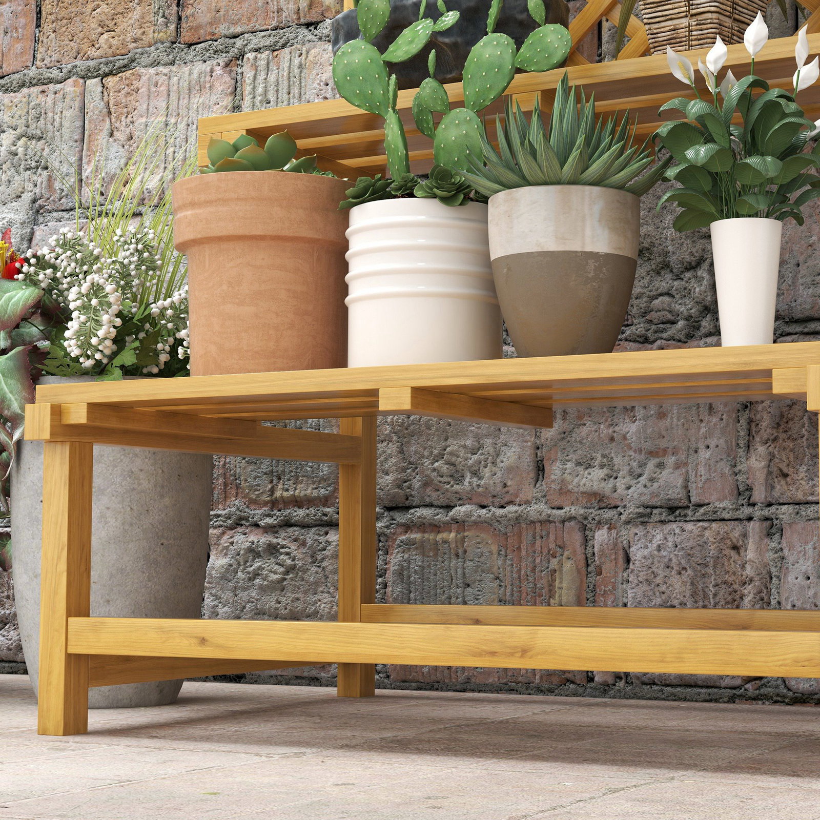 Suporte para plantas de madeira com treliça suporte para vasos de 2 níveis para jardim pátio terraço 75x50x166 cm natural