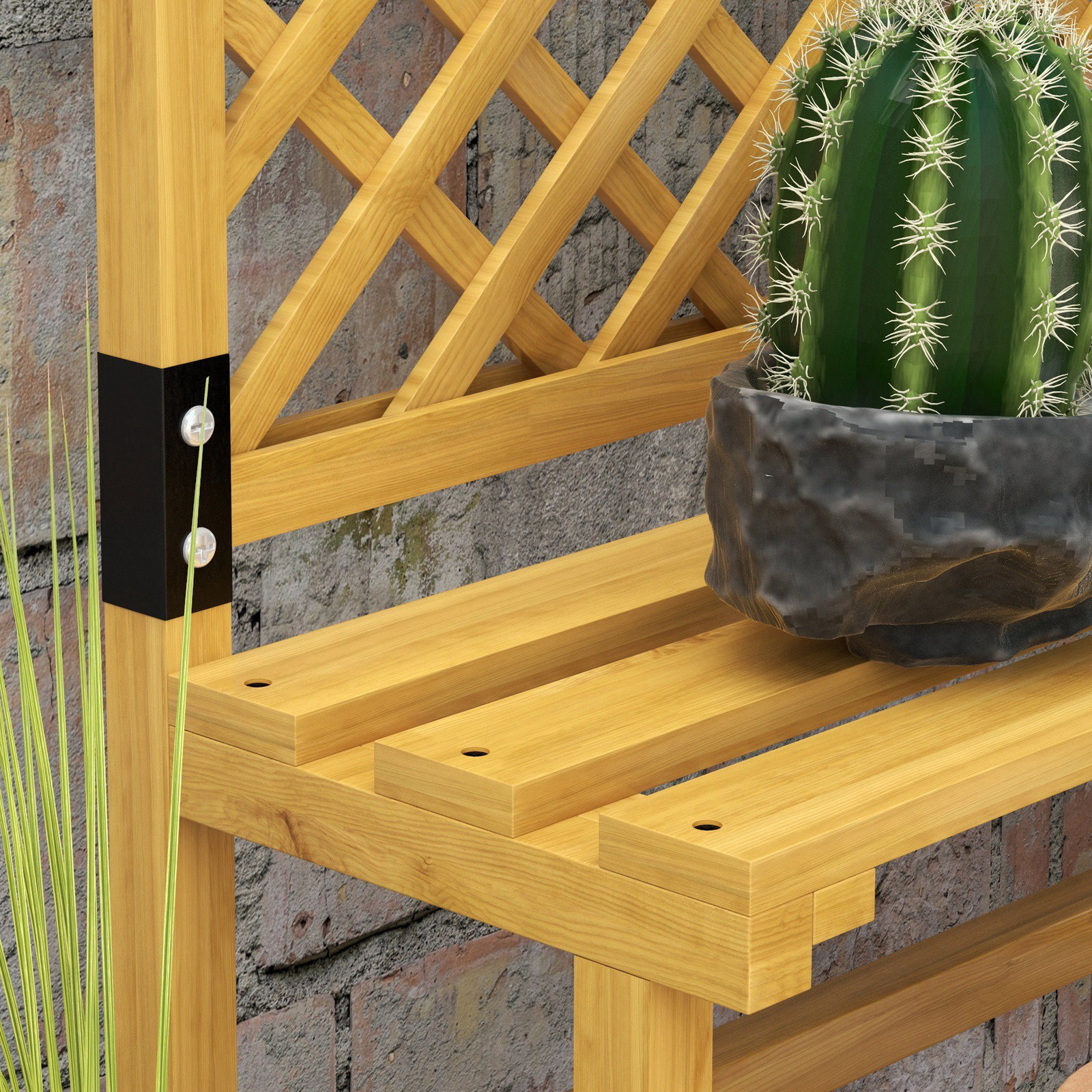 Suporte para plantas de madeira com treliça suporte para vasos de 2 níveis para jardim pátio terraço 75x50x166 cm natural
