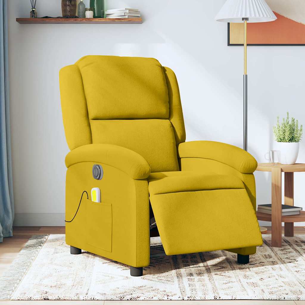 Poltrona de massagens reclinável elétrica veludo amarelo