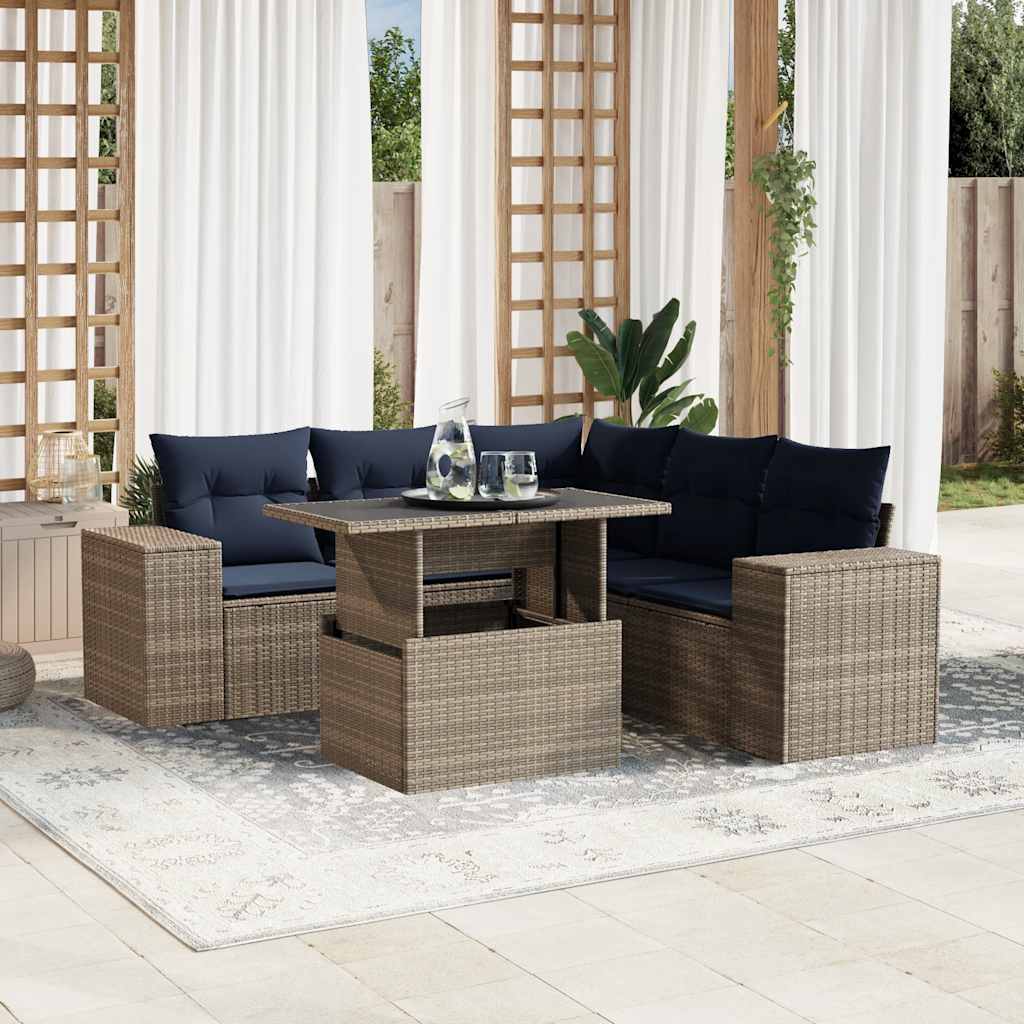 Conjunto de sofá de jardim com 6 peças e almofadas em rattan sintético cinza