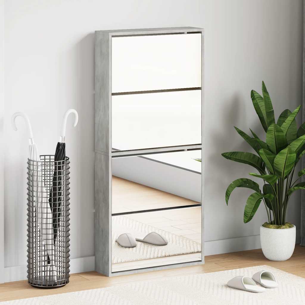 Sapateira c/ espelho 4 divisórias 63x17x134 cm cinza cimento