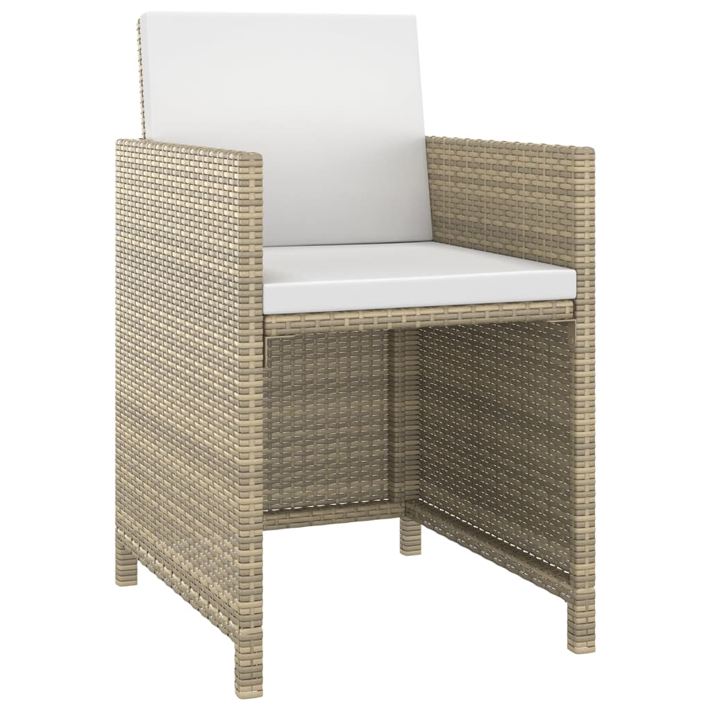 3 Pcs conjunto jantar p/ jardim c/ almofadões vime PE bege