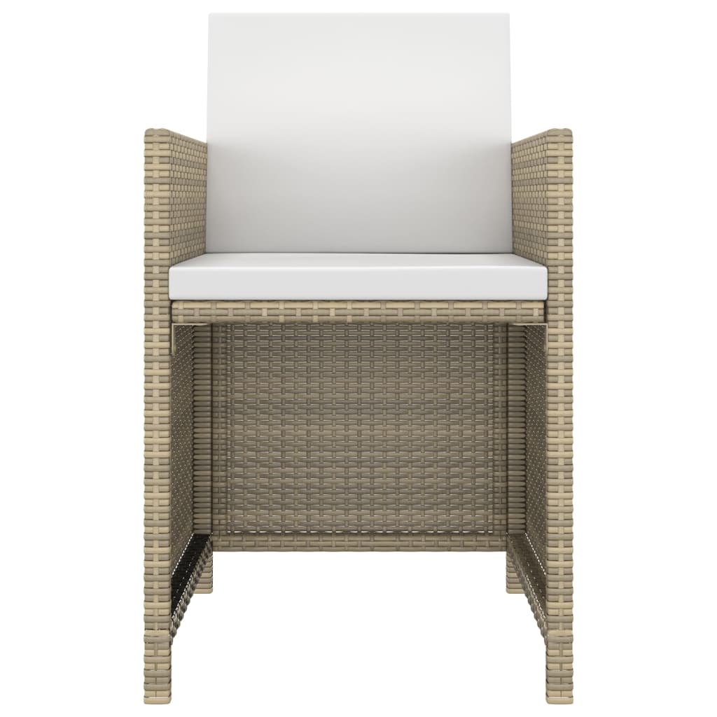 3 Pcs conjunto jantar p/ jardim c/ almofadões vime PE bege