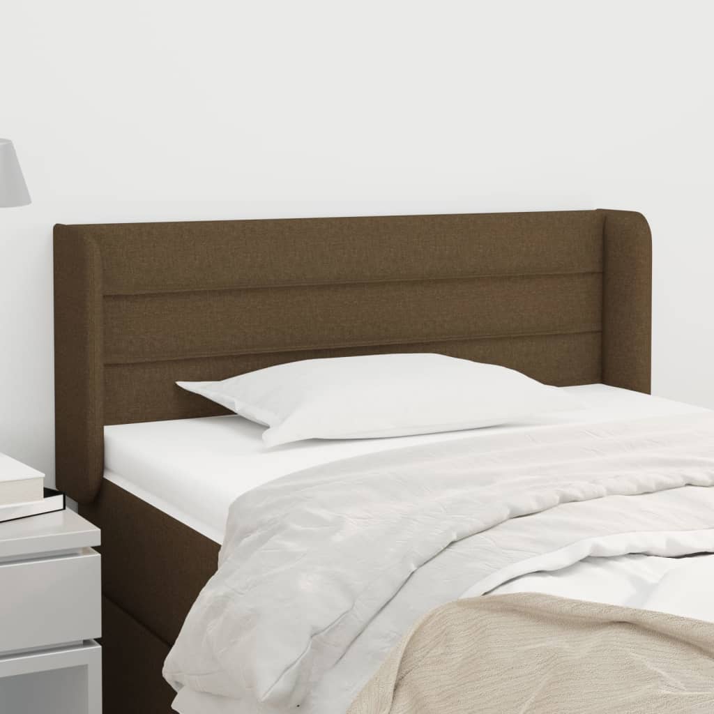 Cabeceira de cama c/ abas tecido 103x16x78/88cm castanho-escuro