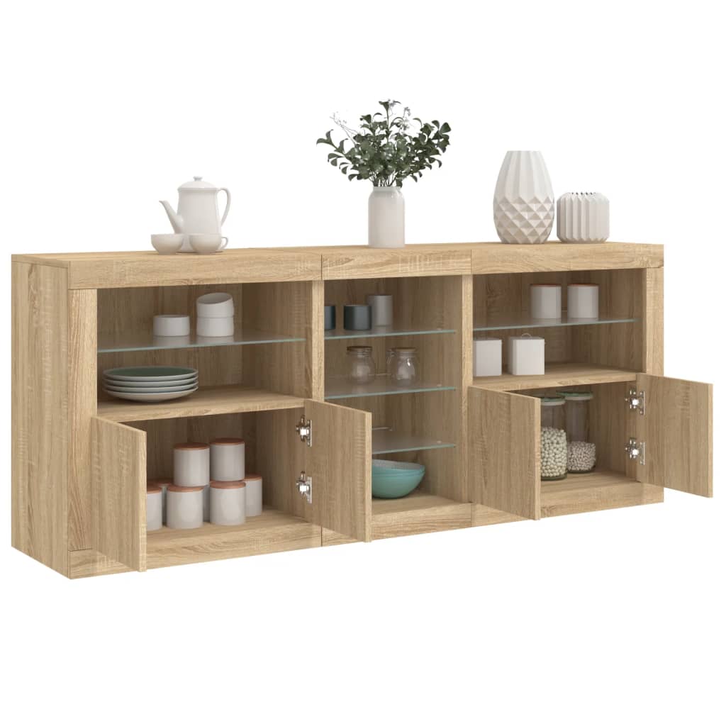Aparador com luzes LED 162x37x67 cm carvalho sonoma