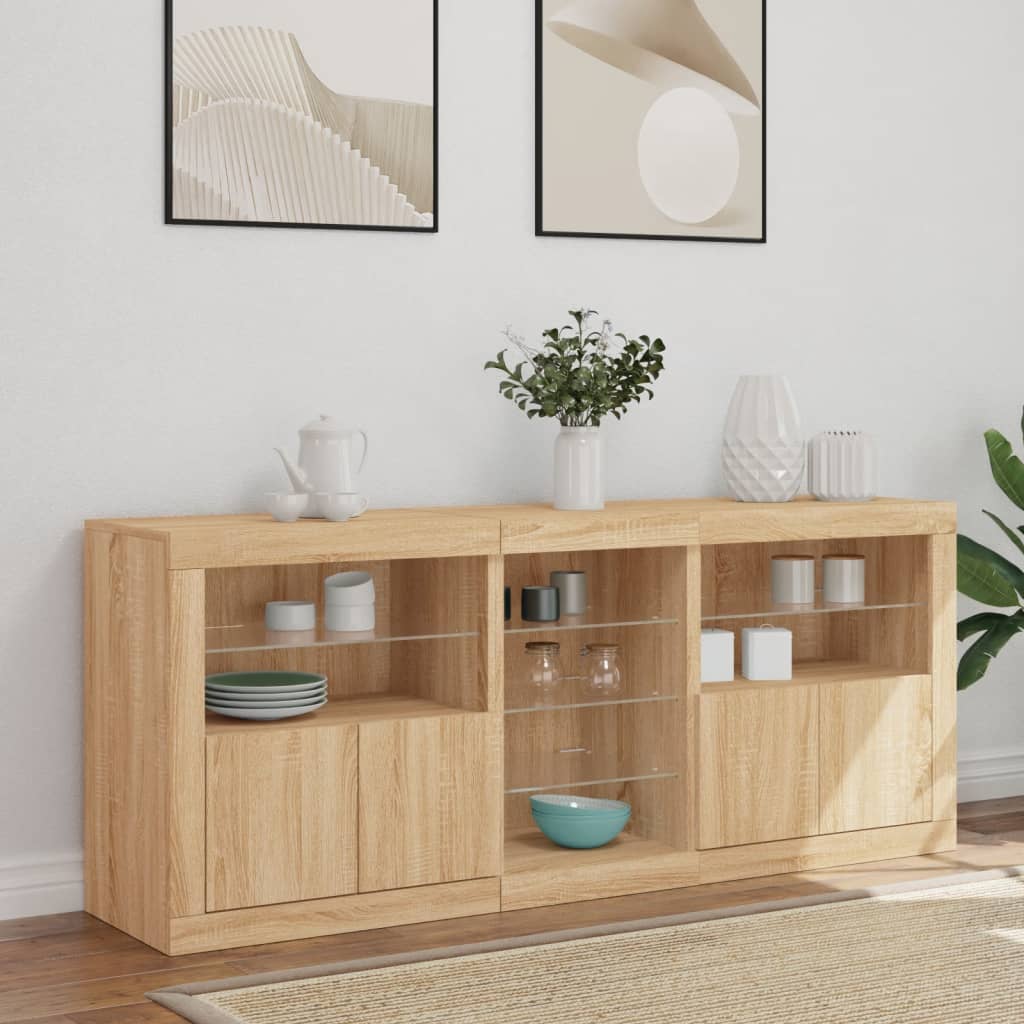 Aparador com luzes LED 162x37x67 cm carvalho sonoma