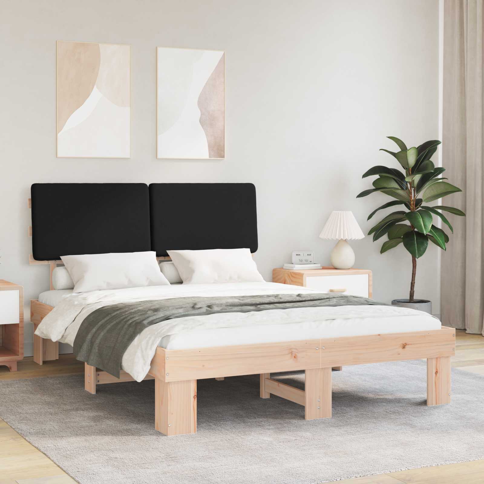 Estrutura de cama com cabeceira estofada preto 120 x 190 cm