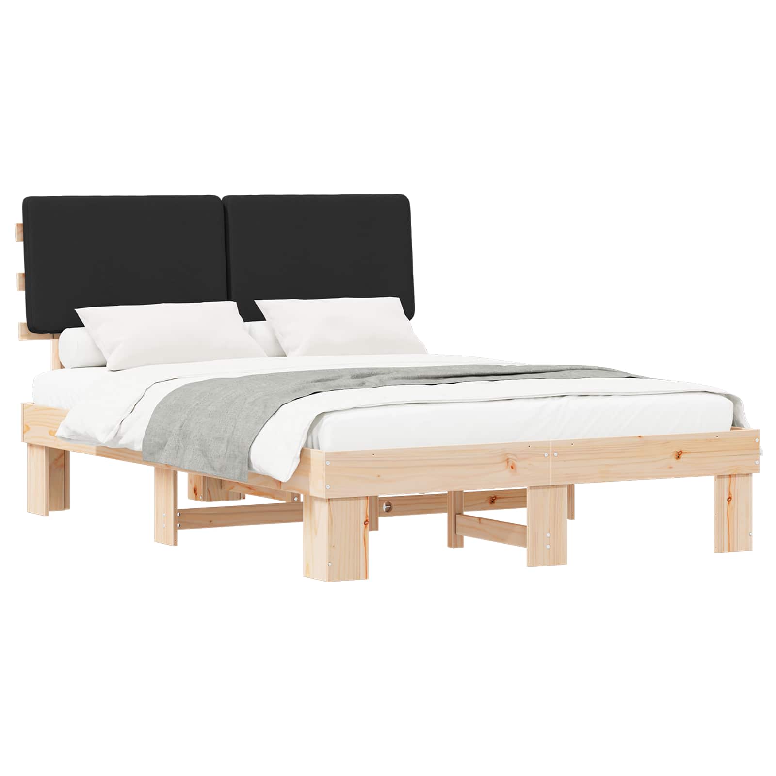 Estrutura de cama com cabeceira estofada preto 120 x 190 cm