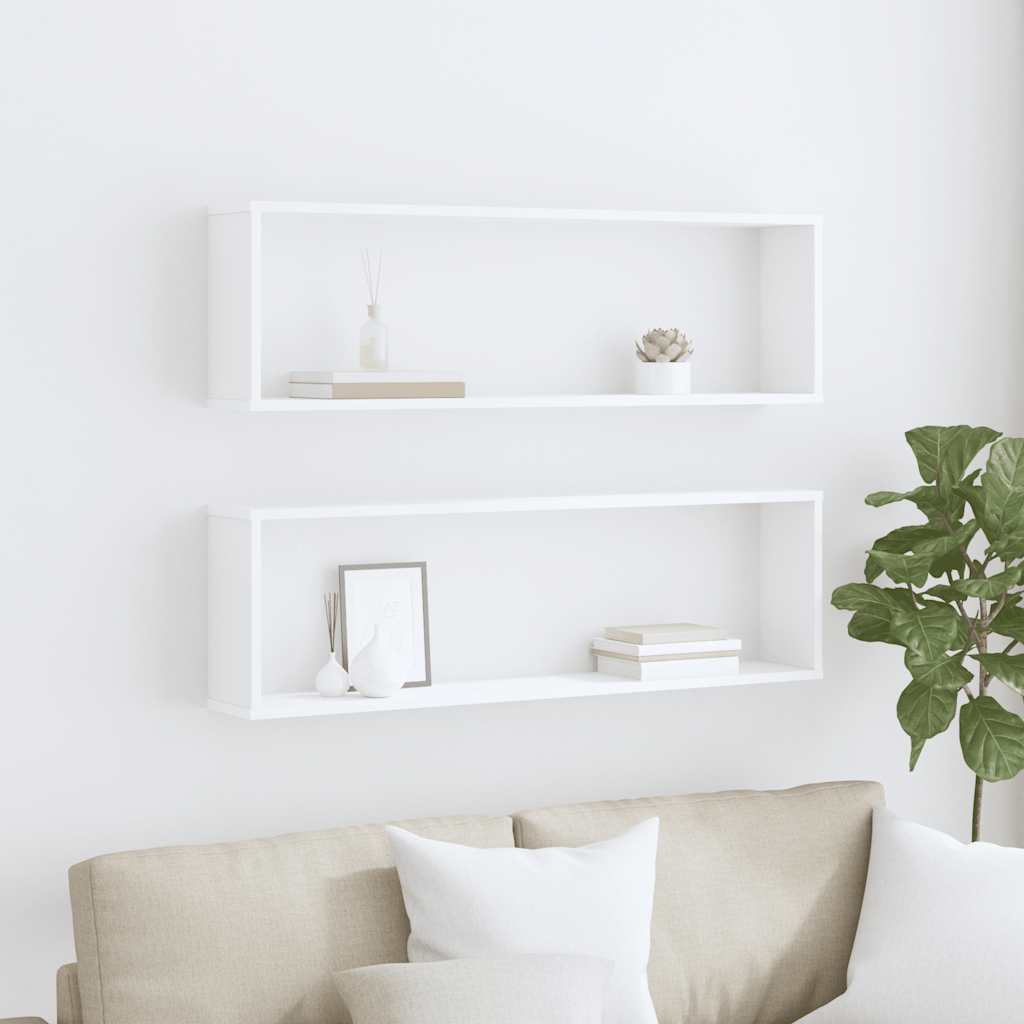 Prateleiras parede forma cubo 2 pcs derivados de madeira branco