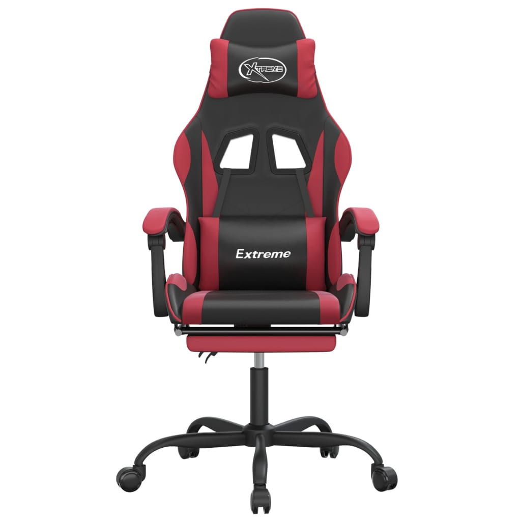 Cadeira gaming giratória + apoio pés couro artific. preto/tinto