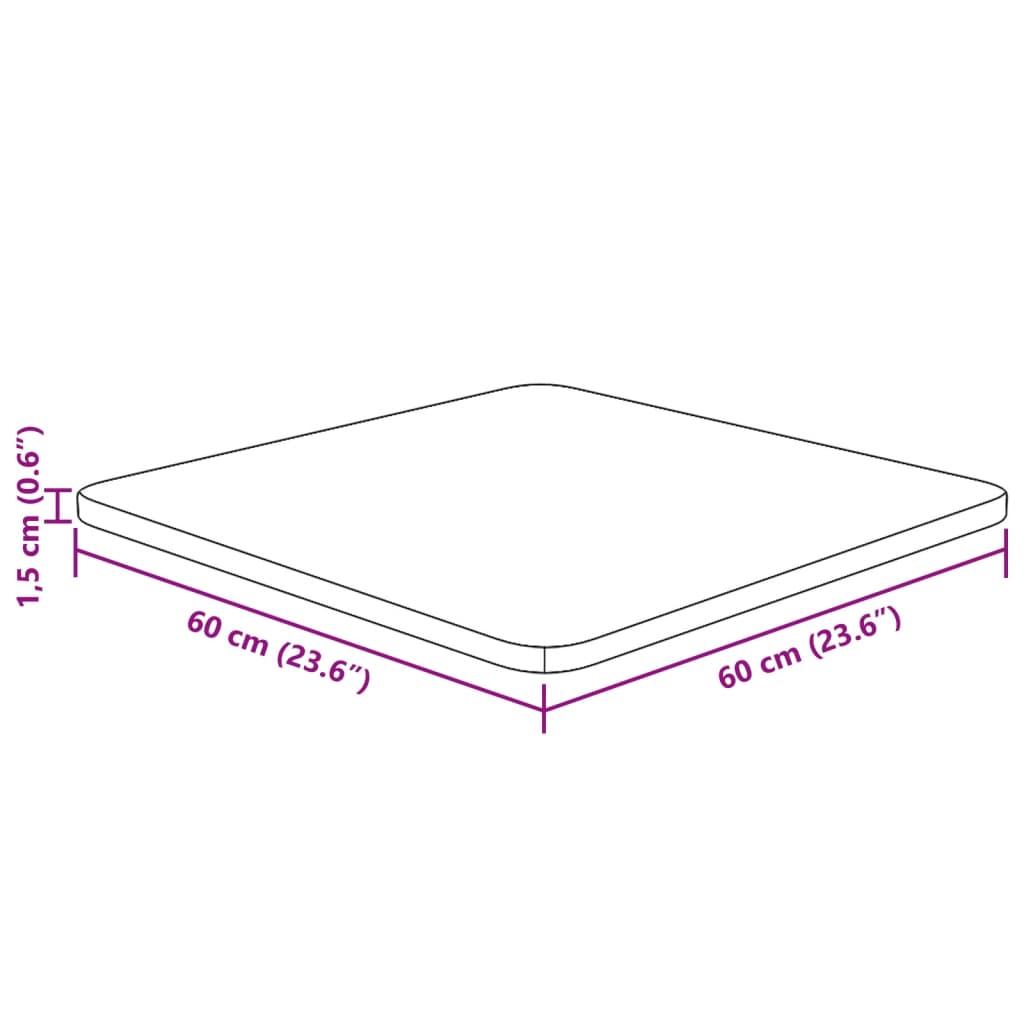 Tampo de mesa quadrado 60x60x1,5 cm carvalho maciço não tratado