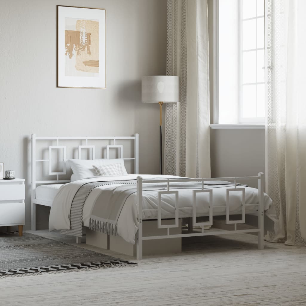 Estrutura de cama com cabeceira e pés 107x203 cm metal branco