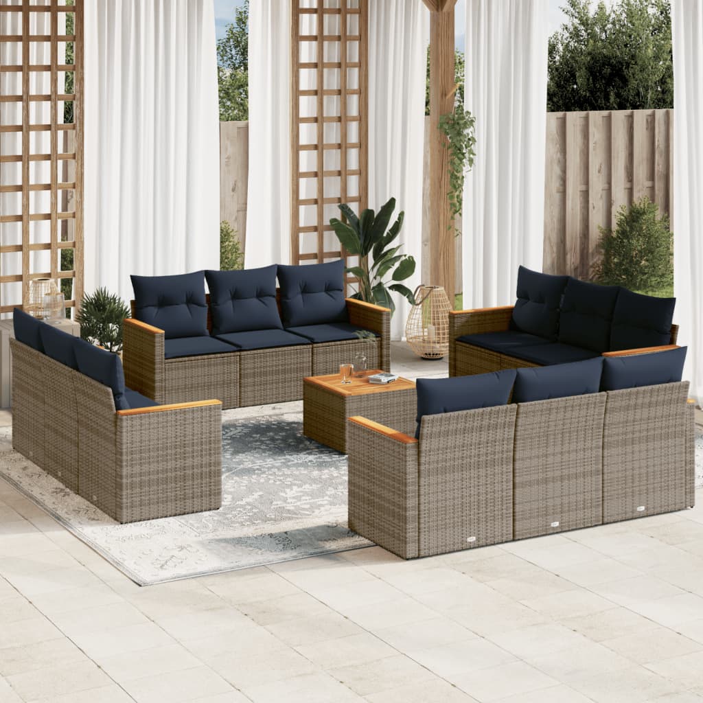 Conjunto de sofá de jardim com 13 peças e almofadas em rattan sintético cinza