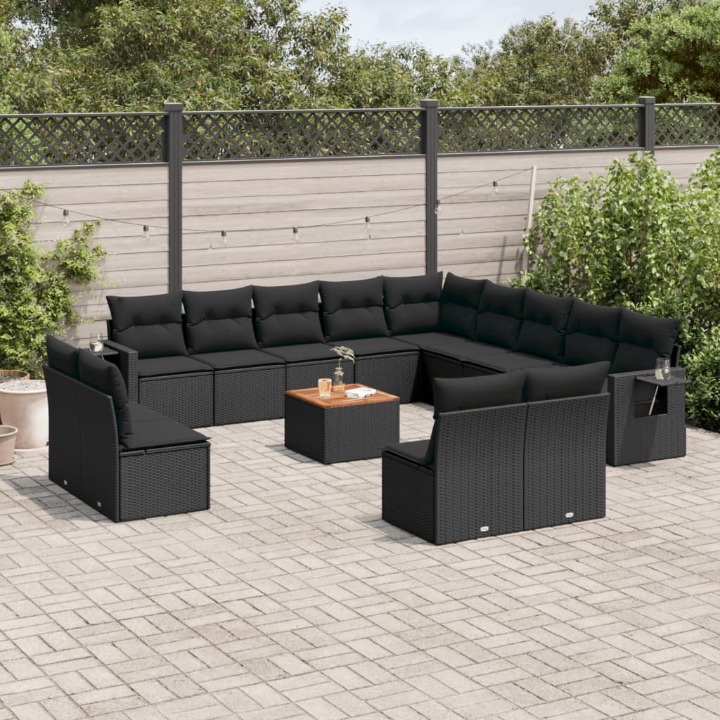 14 Pcs conjunto de sofás p/ jardim c/ almofadões vime PE preto