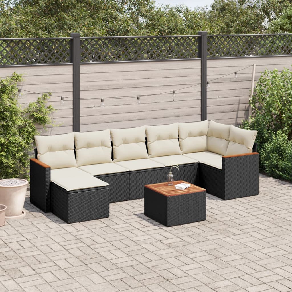 8 Pcs conjunto sofás de jardim com almofadões vime PE preto