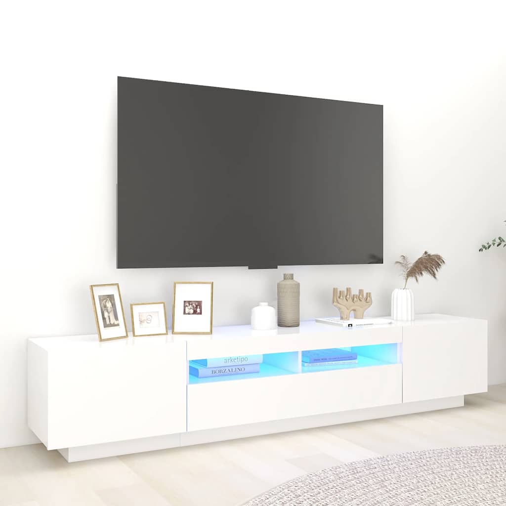 Móvel de TV com luzes LED 200x35x40 cm branco