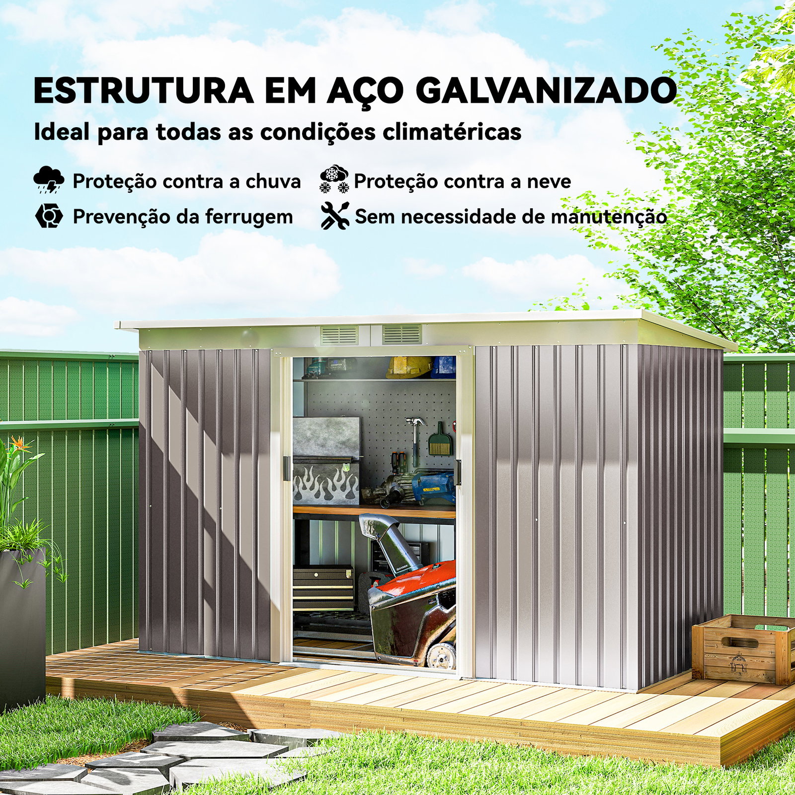 Abrigo de Jardim 280x130x172 cm Abrigo de Exterior de Aço Galvanizado com Porta Corredeira e Ventilações Cinza