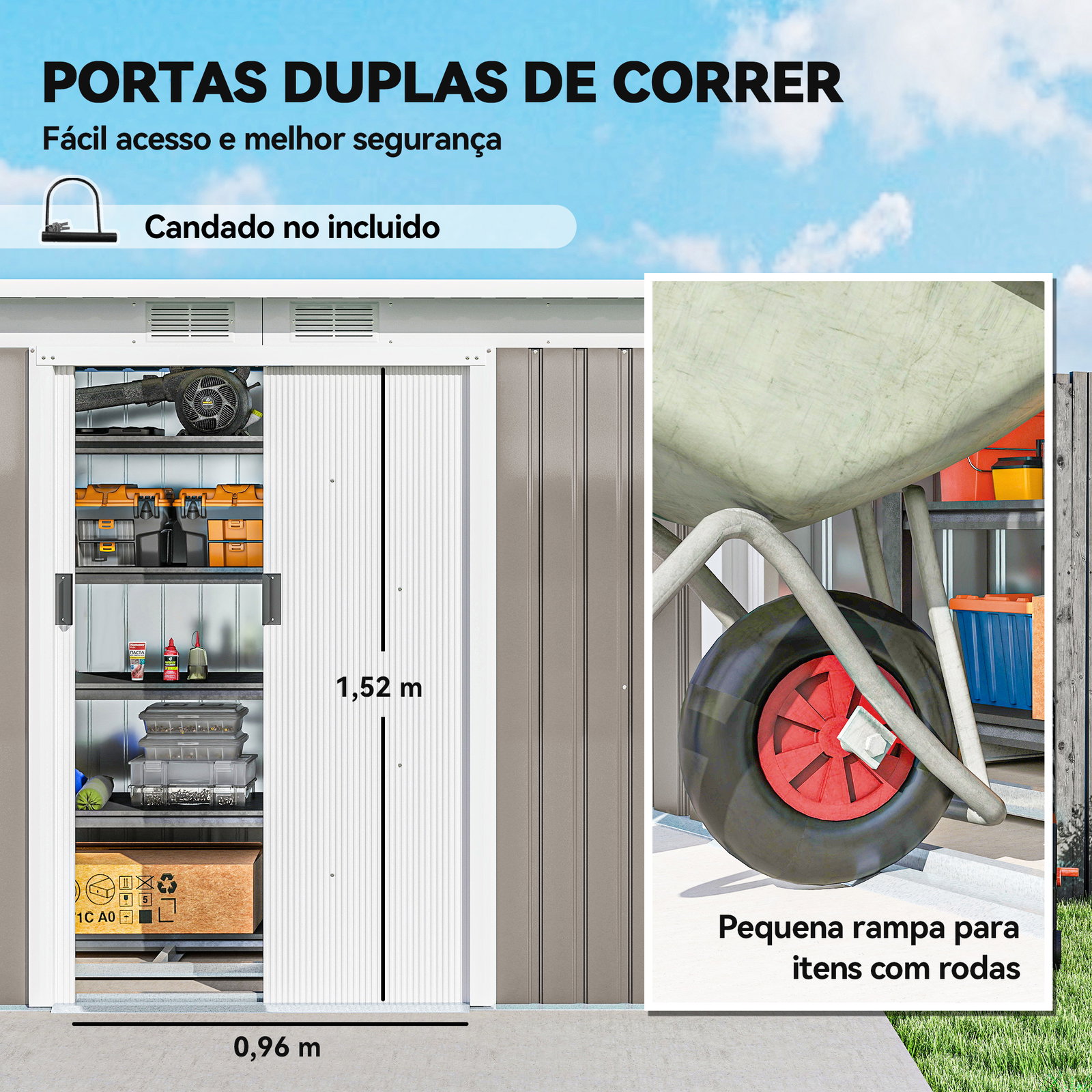 Abrigo de Jardim 280x130x172 cm Abrigo de Exterior de Aço Galvanizado com Porta Corredeira e Ventilações Cinza