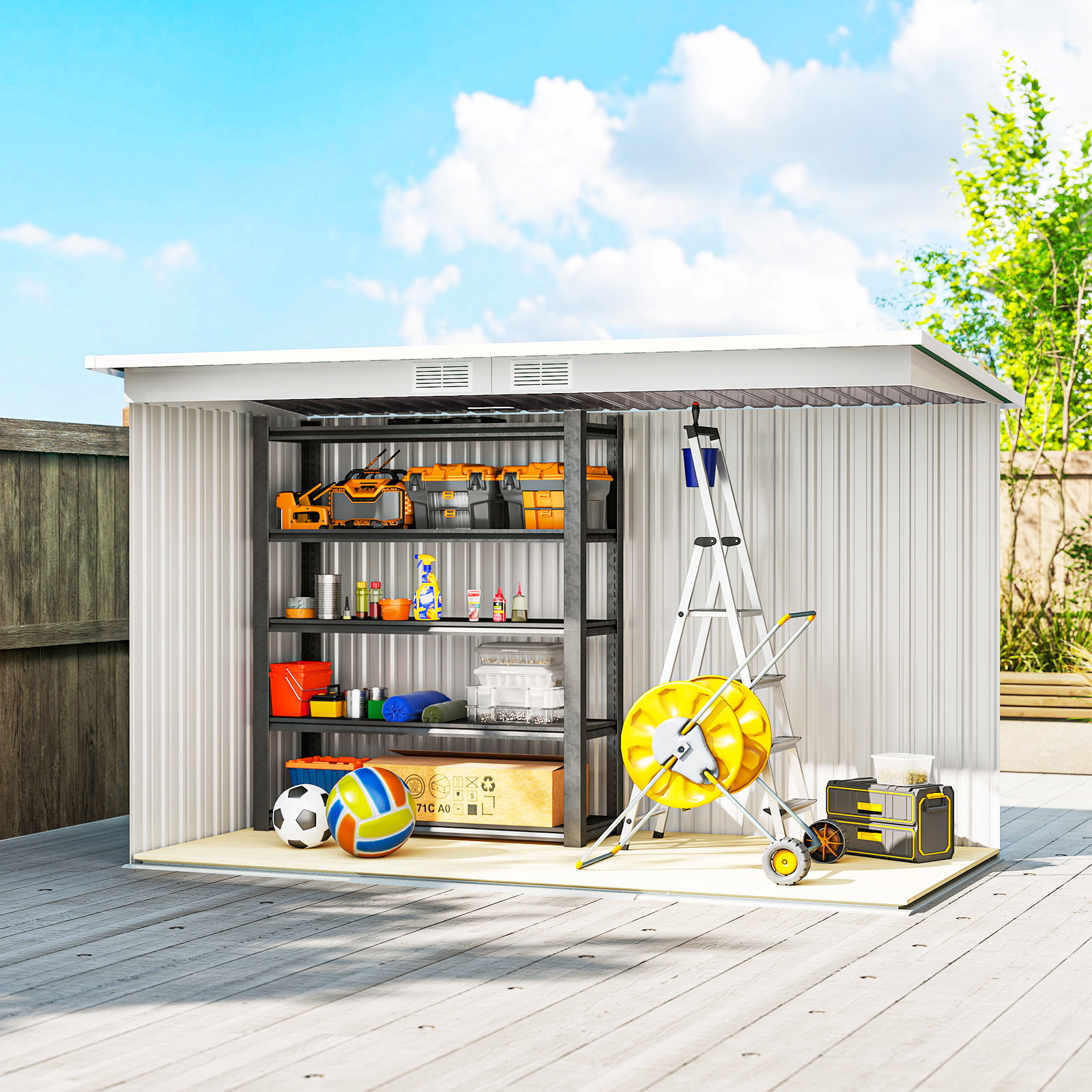 Abrigo de Jardim 280x130x172 cm Abrigo de Exterior de Aço Galvanizado com Porta Corredeira e Ventilações Cinza
