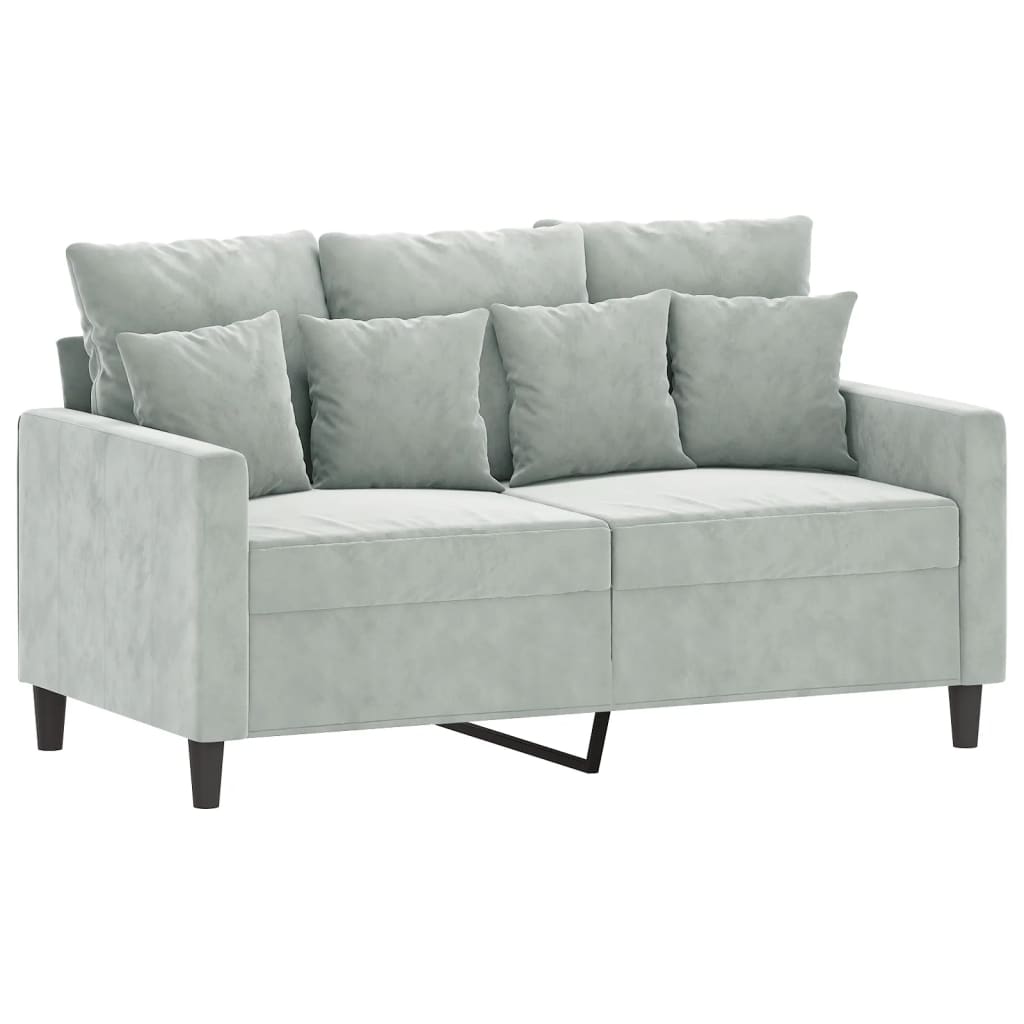 3 Pcs conjunto de sofás com almofadões veludo cinzento-claro