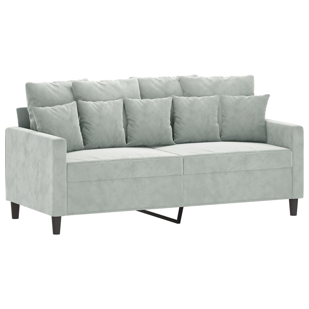 3 Pcs conjunto de sofás com almofadões veludo cinzento-claro