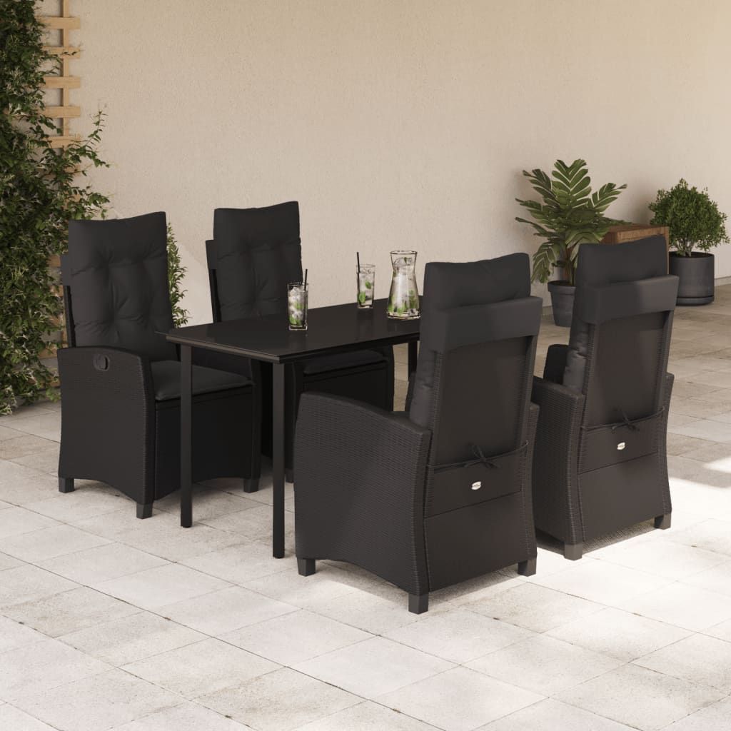 5 Pcs conjunto de jantar p/ jardim c/ almofadões vime PE preto
