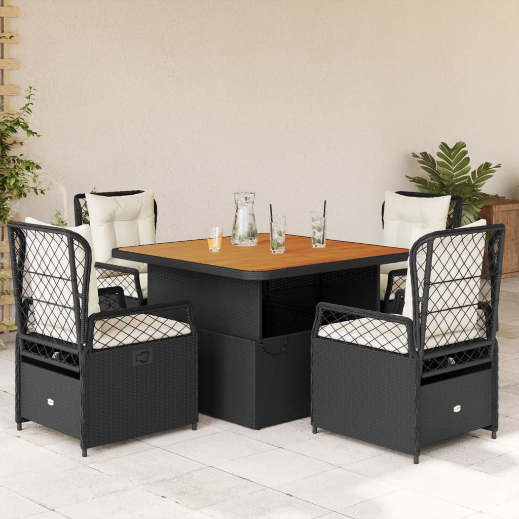 5 Pcs conjunto de jantar p/ jardim c/ almofadões vime PE preto