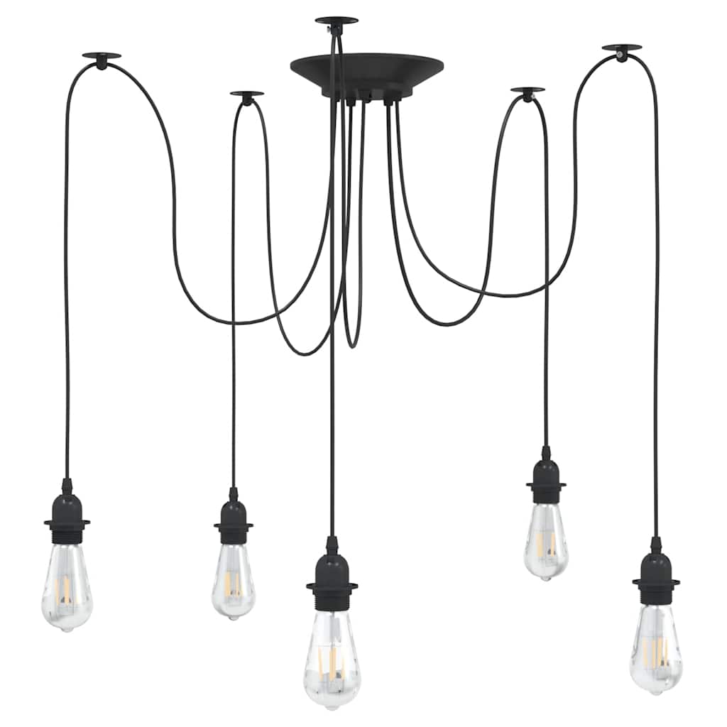 Candeeiro suspenso com 5 porta-lâmpadas e27 metal preto