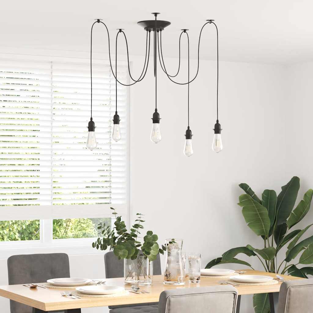 Candeeiro suspenso com 5 porta-lâmpadas e27 metal preto