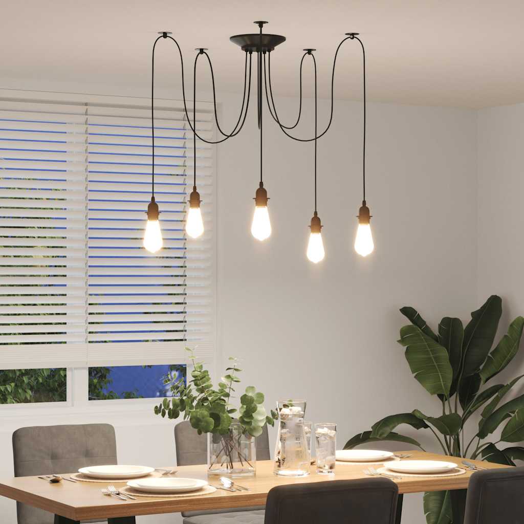 Candeeiro suspenso com 5 porta-lâmpadas e27 metal preto