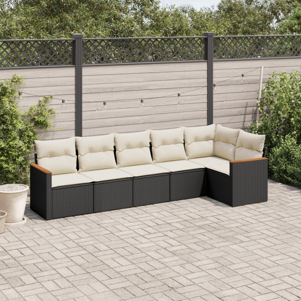 6 Pcs conjunto sofás de jardim c/ almofadões vime PE preto
