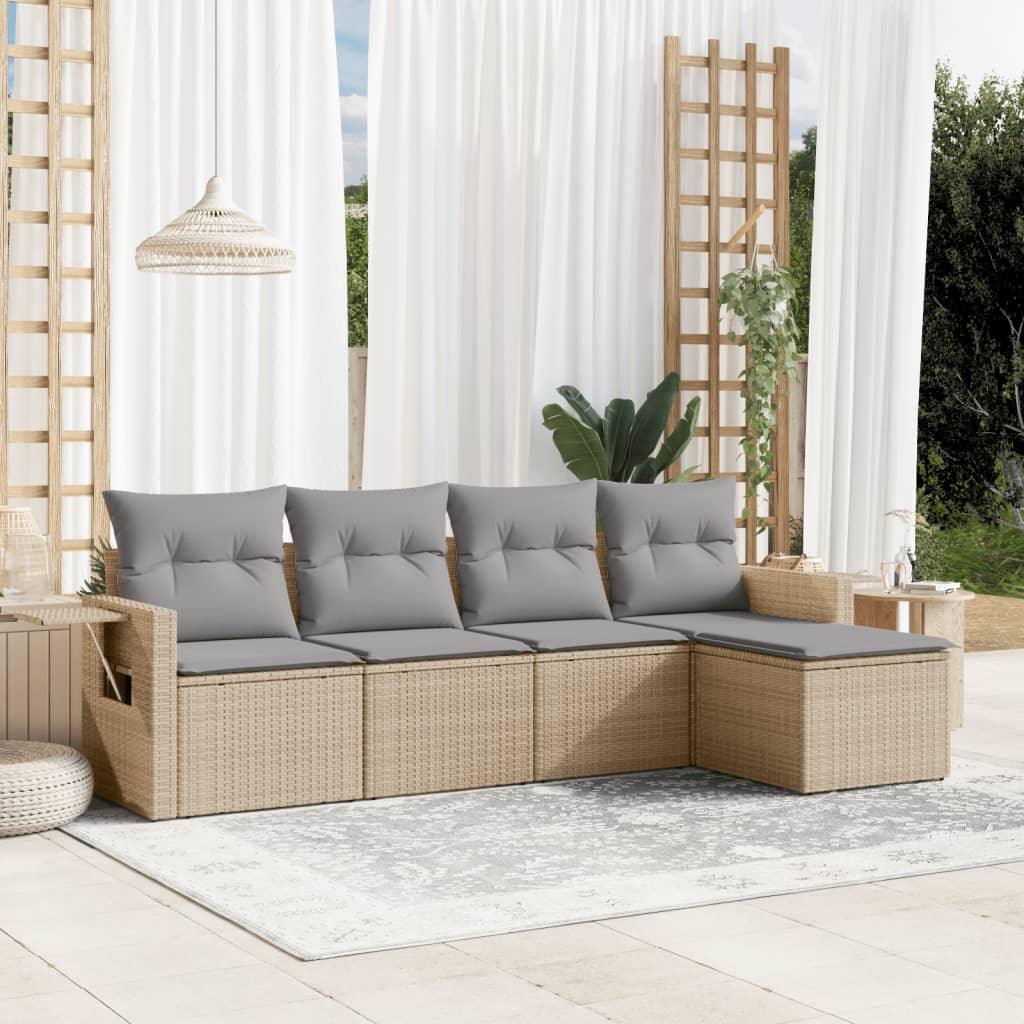 5 Pcs conjunto de sofás p/ jardim com almofadões vime PE bege