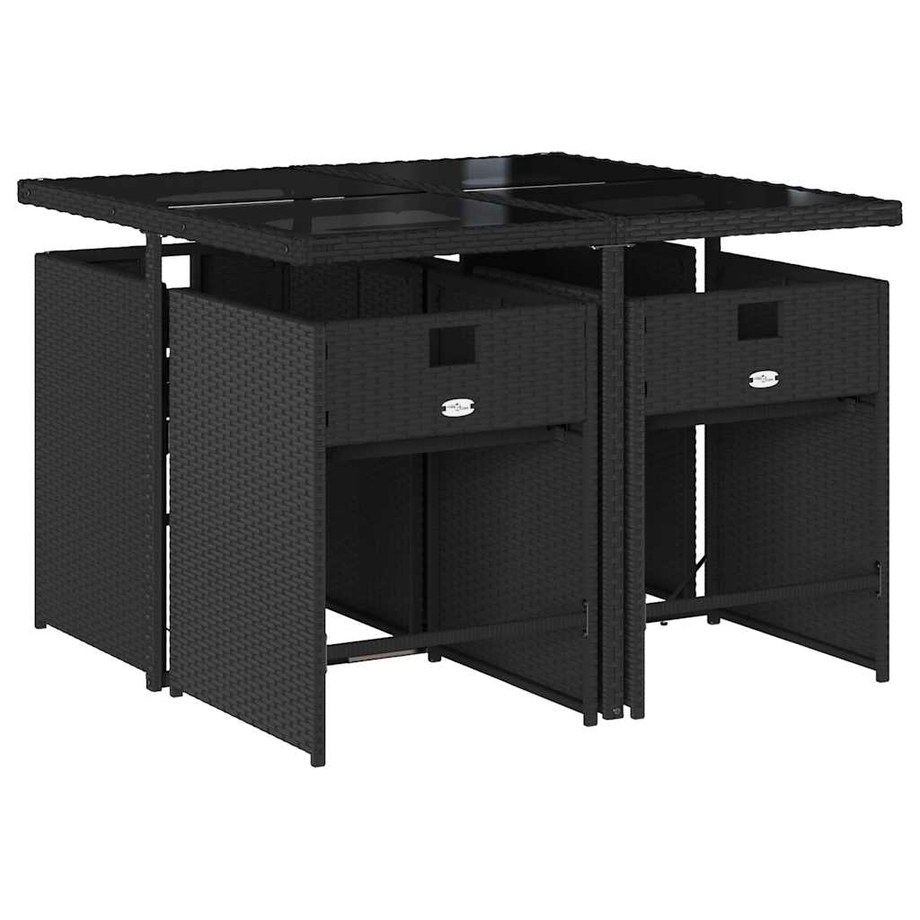 5 Pcs conjunto de jantar p/ jardim c/ almofadões vime PE preto