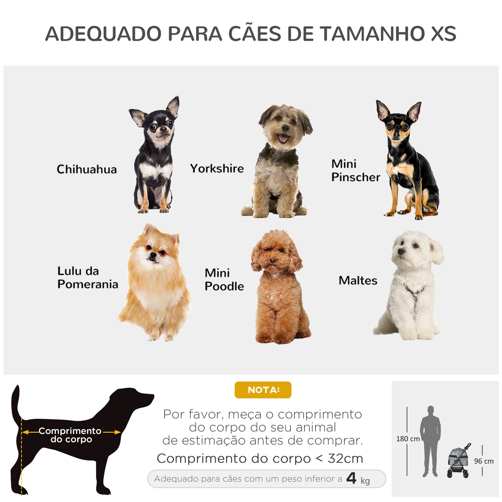 Carrinho de animal de estimação dobrável removível de aço Tecido Oxford Rodas giratórias Freios Janela para gatos pequenos Cães