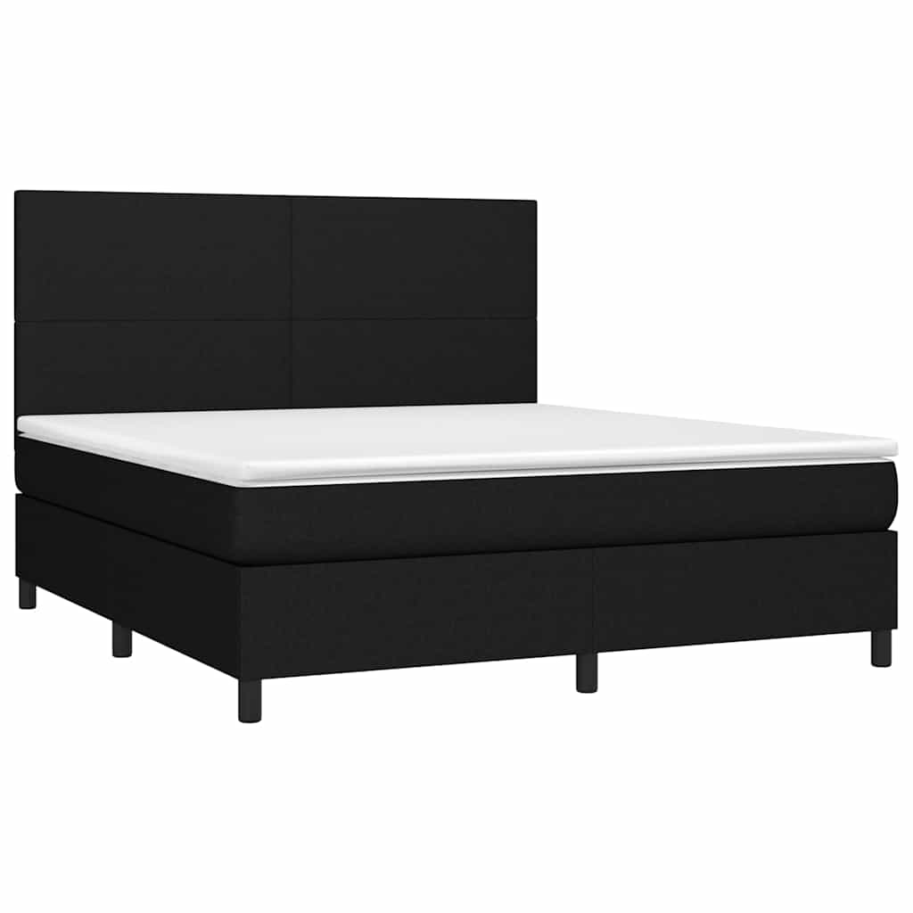 Cama box spring c/ colchão e LED 160x200 cm tecido preto