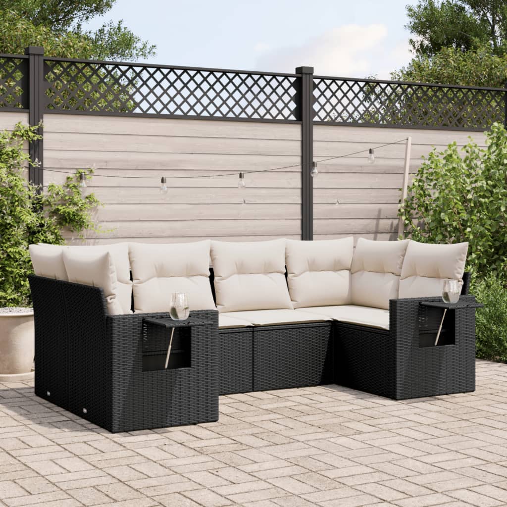 6 Pcs conjunto sofás de jardim c/ almofadões vime PE preto