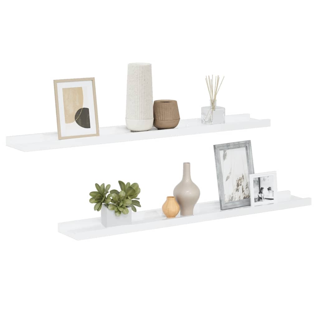 Prateleiras de parede 2 pcs 80x9x3 cm branco brilhante